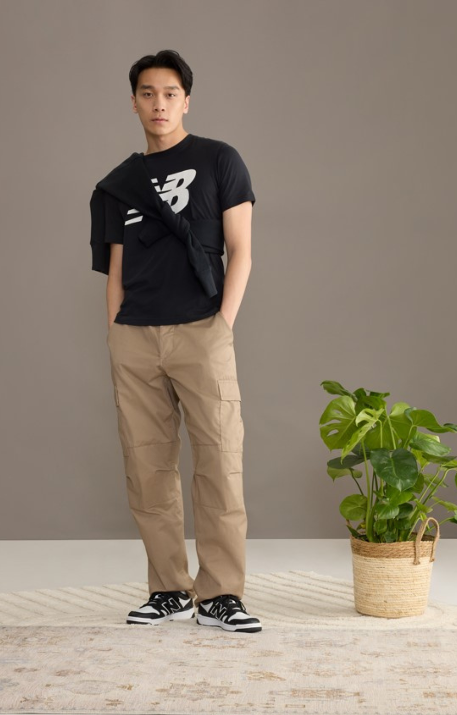 man standing wearing new balance 480s and apparel