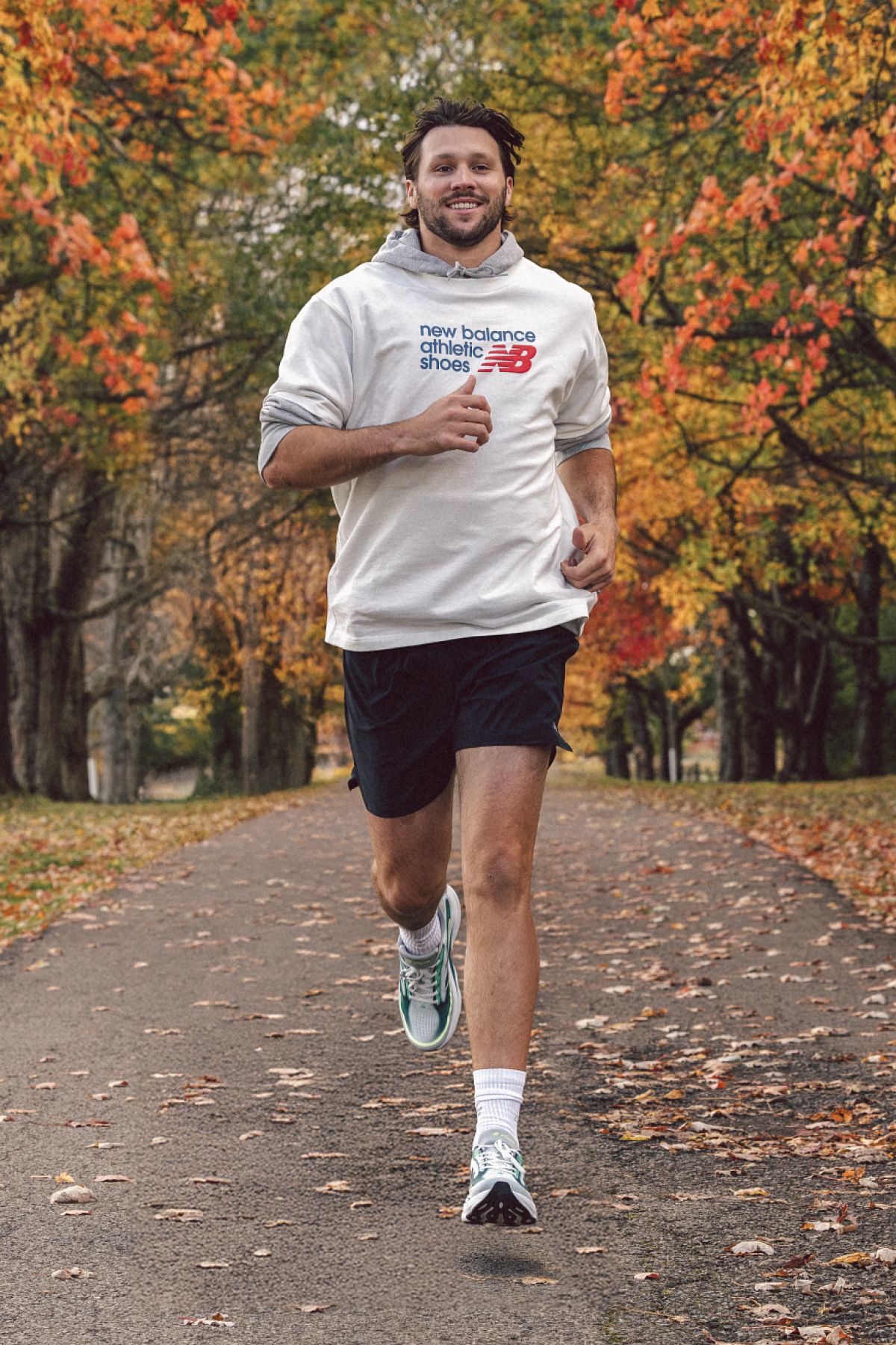 Josh Allen running on a road 